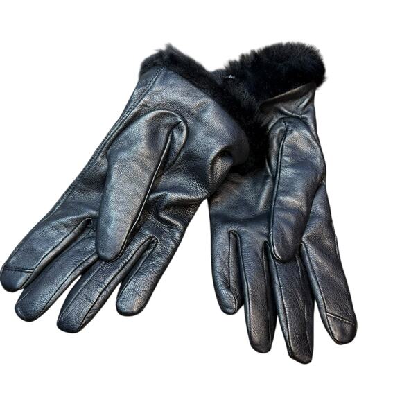 UGG Leather Shorty Tech Tip Fur Cuff Glove Black NWT Medium - Picture 7 of 8